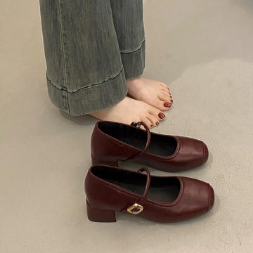 Xajzpa Retro Women Shoes Mary Jane Chunky Sandals Casual Heels Footwear Round Toe 2025 Shallow Mouth Branded Pumps Lolita Block Comfort